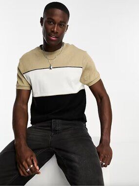ASOS DESIGN smart T-shirt in colour-block rib